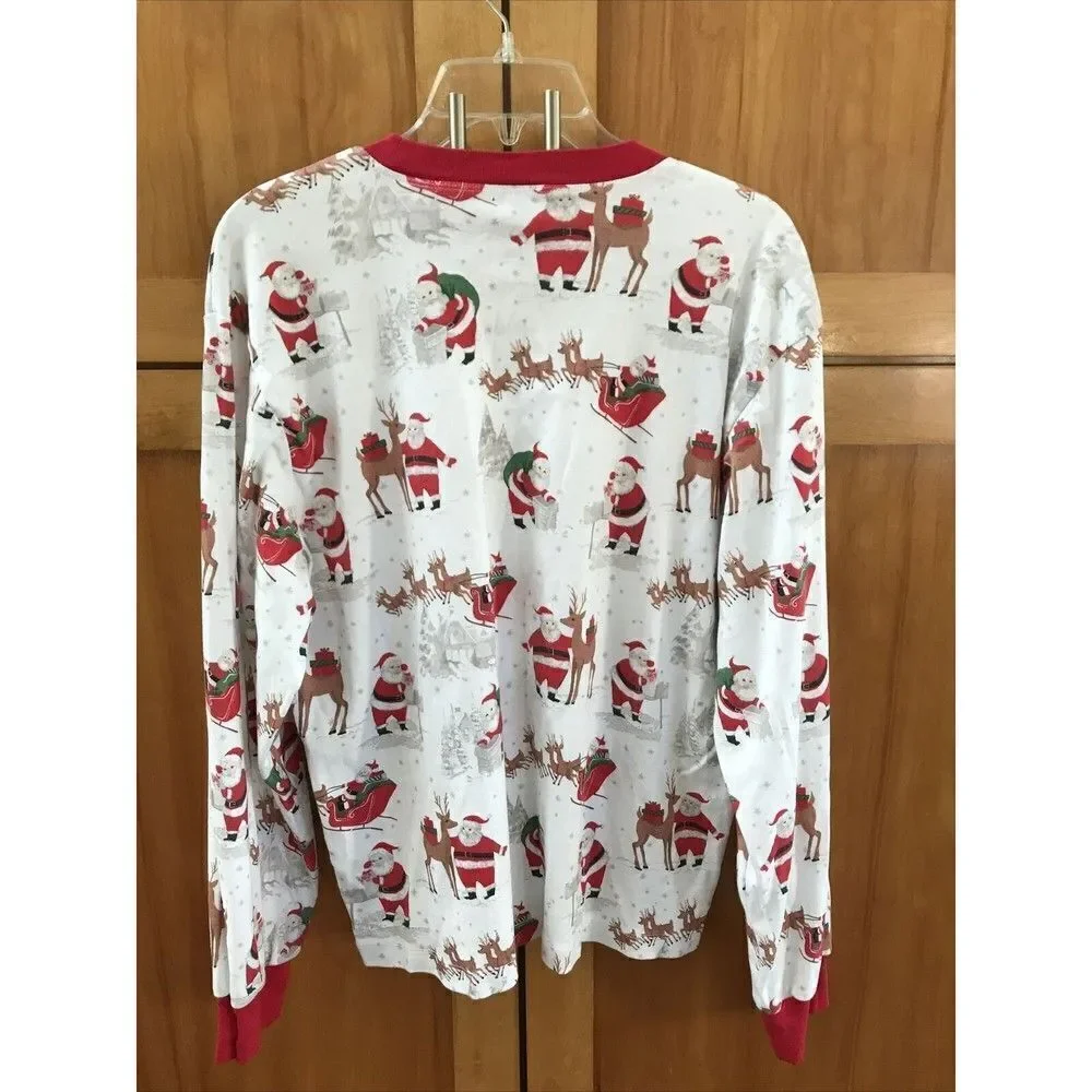 Pottery Barn Kids Heritage Santa Pajama Top Only Long Sleeve Organic cotton XL